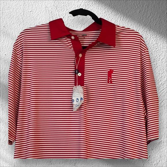 U Suck at Golf USAG Polo Shirt L NEW Red Striped Extreme Comfort Stretch - Picture 2 of 11